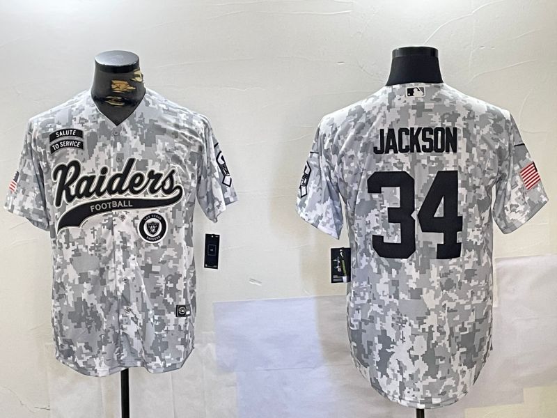 Men Oakland Raiders #34 Jackson Nike Arctic Camo 2024 Salute to Service Limited NFL Jersey style 4->oakland raiders->NFL Jersey